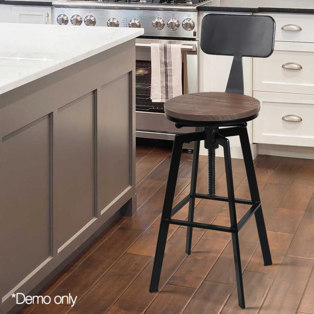 Artiss Rustic Industrial Style Metal Bar Stool - Black and Wood