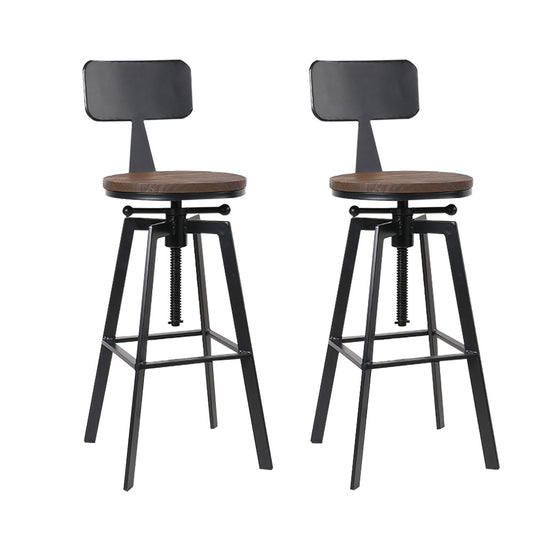 Artiss Set of 2 Rustic Industrial Style Metal Bar Stool - Black and Wood