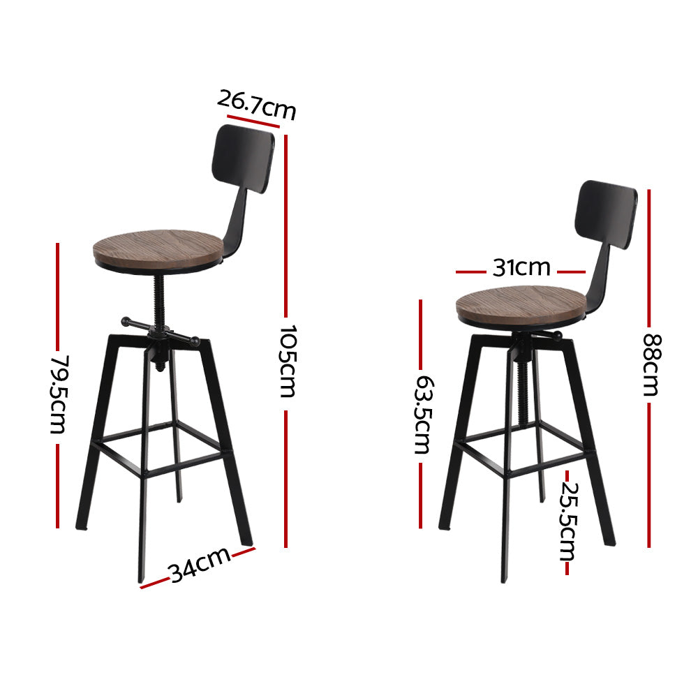 Artiss Set of 2 Rustic Industrial Style Metal Bar Stool - Black and Wood