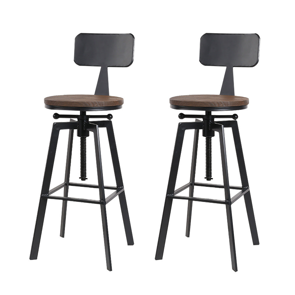 Artiss Set of 2 Rustic Industrial Style Metal Bar Stool - Black and Wood