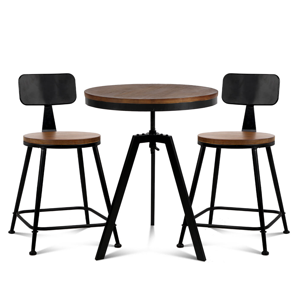 Artiss Bar Table and Stools set Vintage Retro Elm Wood Metal Brown