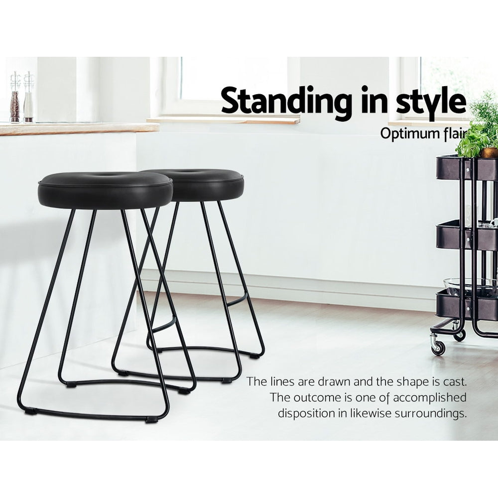 Artiss 2x Bar Stools Kitchen Stool Chairs Modern Metal Leather Black