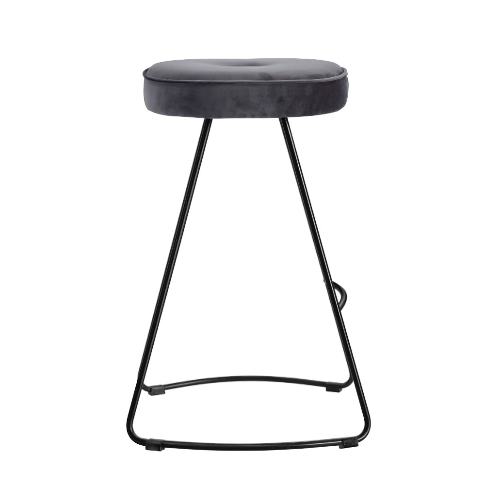 Artiss 2x Bar Stools Kitchen Stool Chairs Modern Metal Velvet Fabric Grey