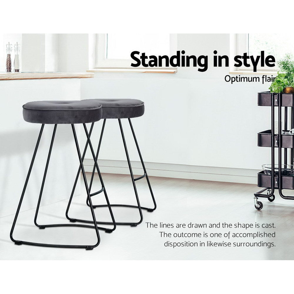 Artiss 2x Bar Stools Kitchen Stool Chairs Modern Metal Velvet Fabric Grey