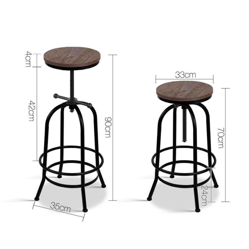 Artiss Bar Stool Industrial Round Seat Wood Metal - Black and Brown