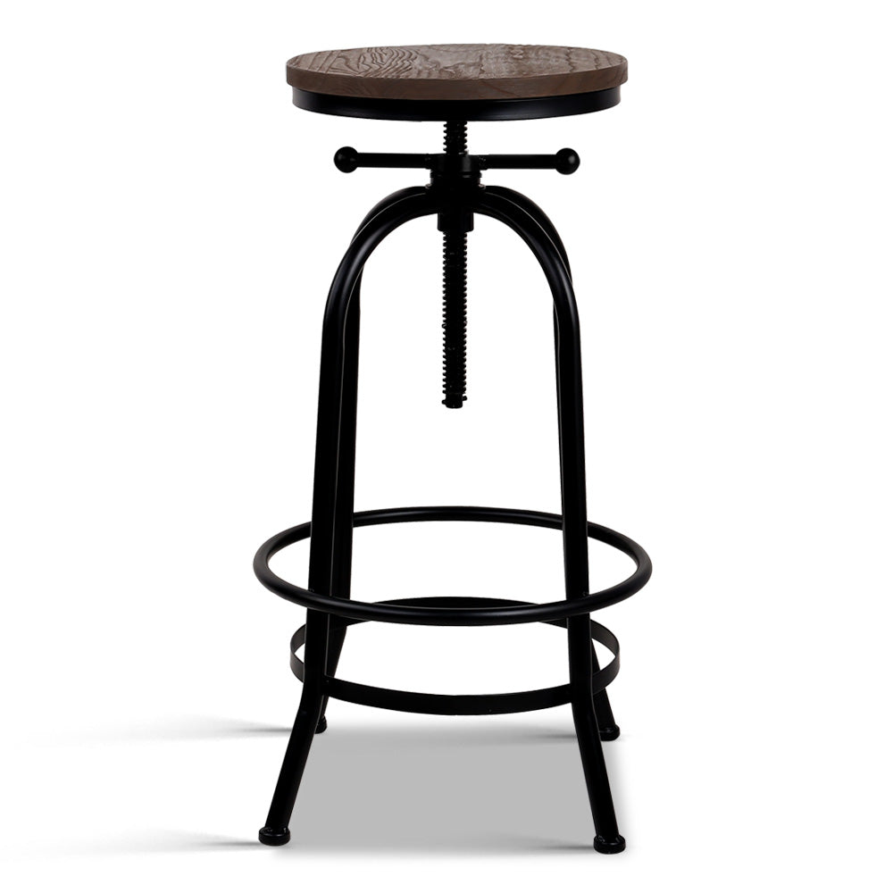 Artiss Bar Stool Industrial Round Seat Wood Metal - Black and Brown