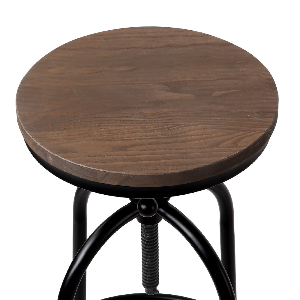 Artiss Bar Stool Industrial Round Seat Wood Metal - Black and Brown