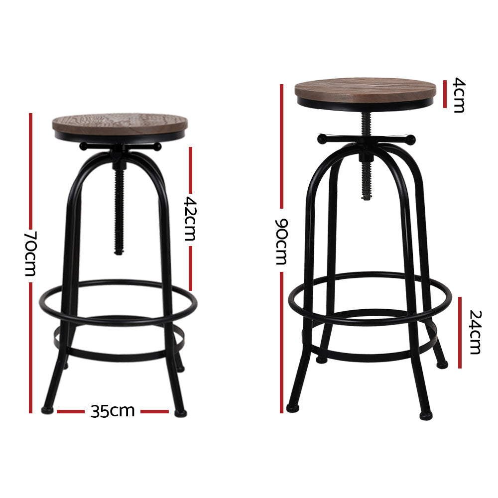 Artiss Set of 2 Bar Stool Industrial Round Seat Wood Metal - Black and Brown