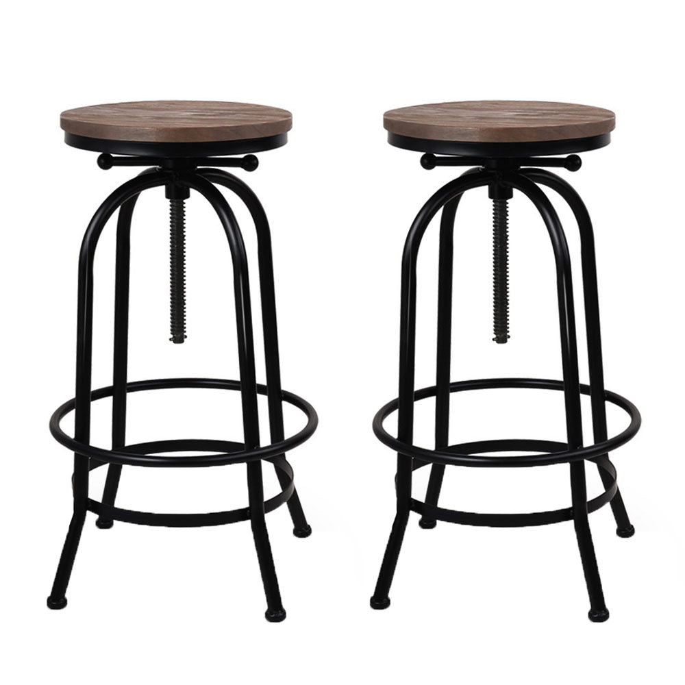 Artiss Set of 2 Bar Stool Industrial Round Seat Wood Metal - Black and Brown