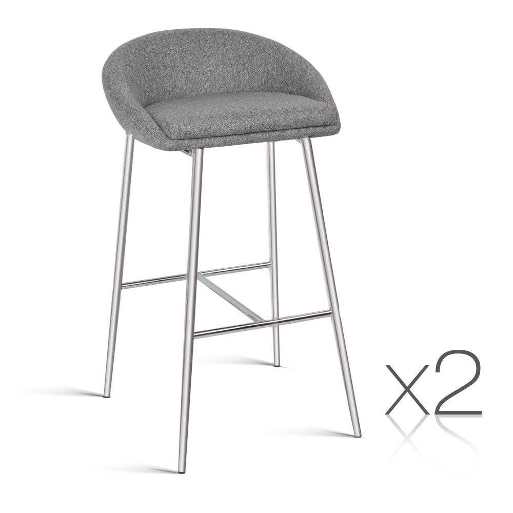 Artiss Set of 2 Fabric Bar Stools - Grey