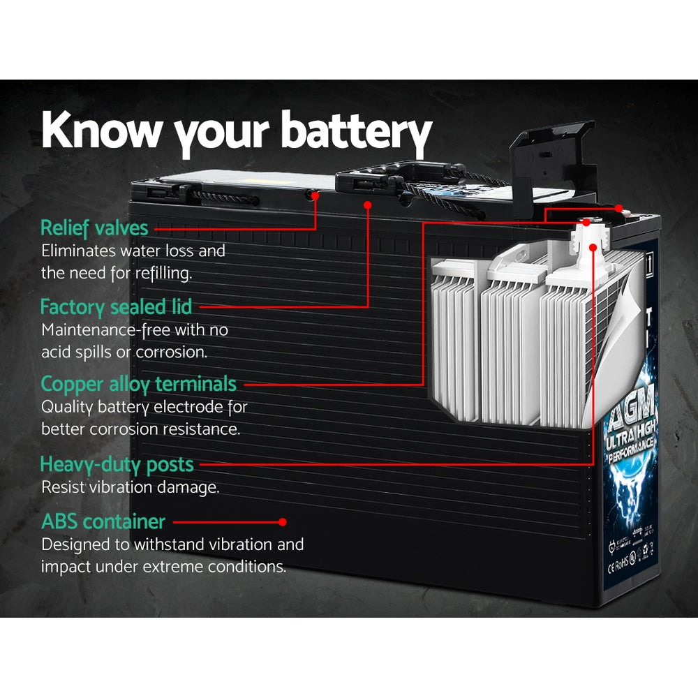 GIANTZ 12V 135AH AGM Deep Cycle Battery Portable 4WD Sealed Marine Solar Slim