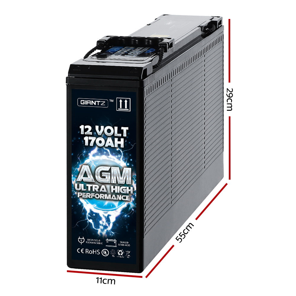 GIANTZ 12V 170AH AGM Deep Cycle Battery Portable 4WD Sealed Marine Solar Slim