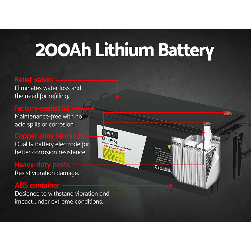Giantz 200AH 12.8V LiFePO4 Lithium Iron Battery Rechargeable 4WD Solar Camping