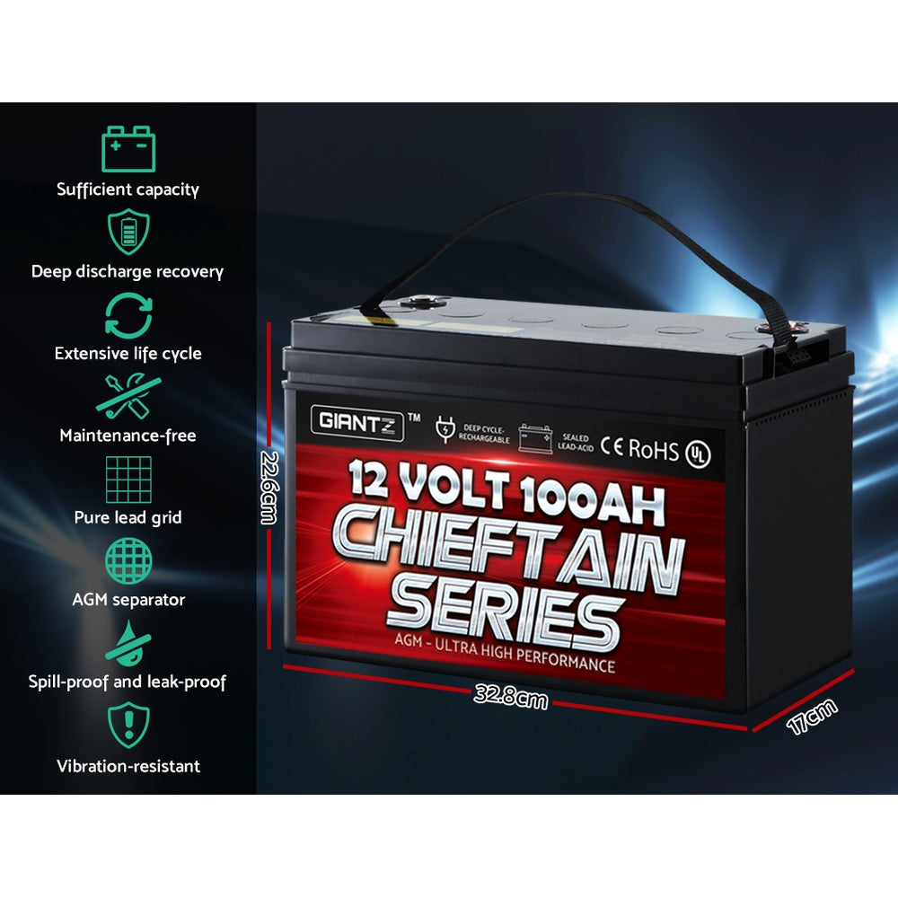 GIANTZ 100Ah Deep Cycle Battery 12V AGM Marine Sealed Power Portable Box Solar