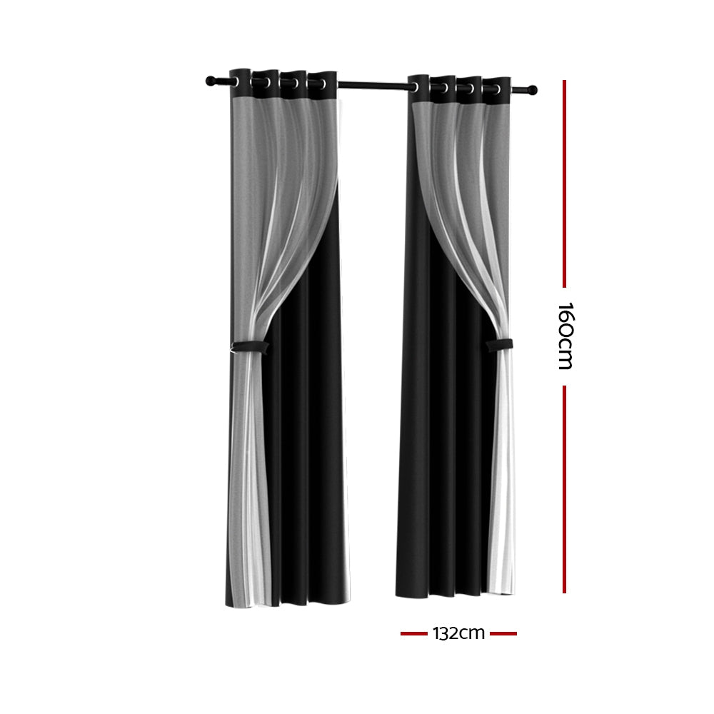 Artiss 2X 132x160cm Blockout Sheer Curtains Black