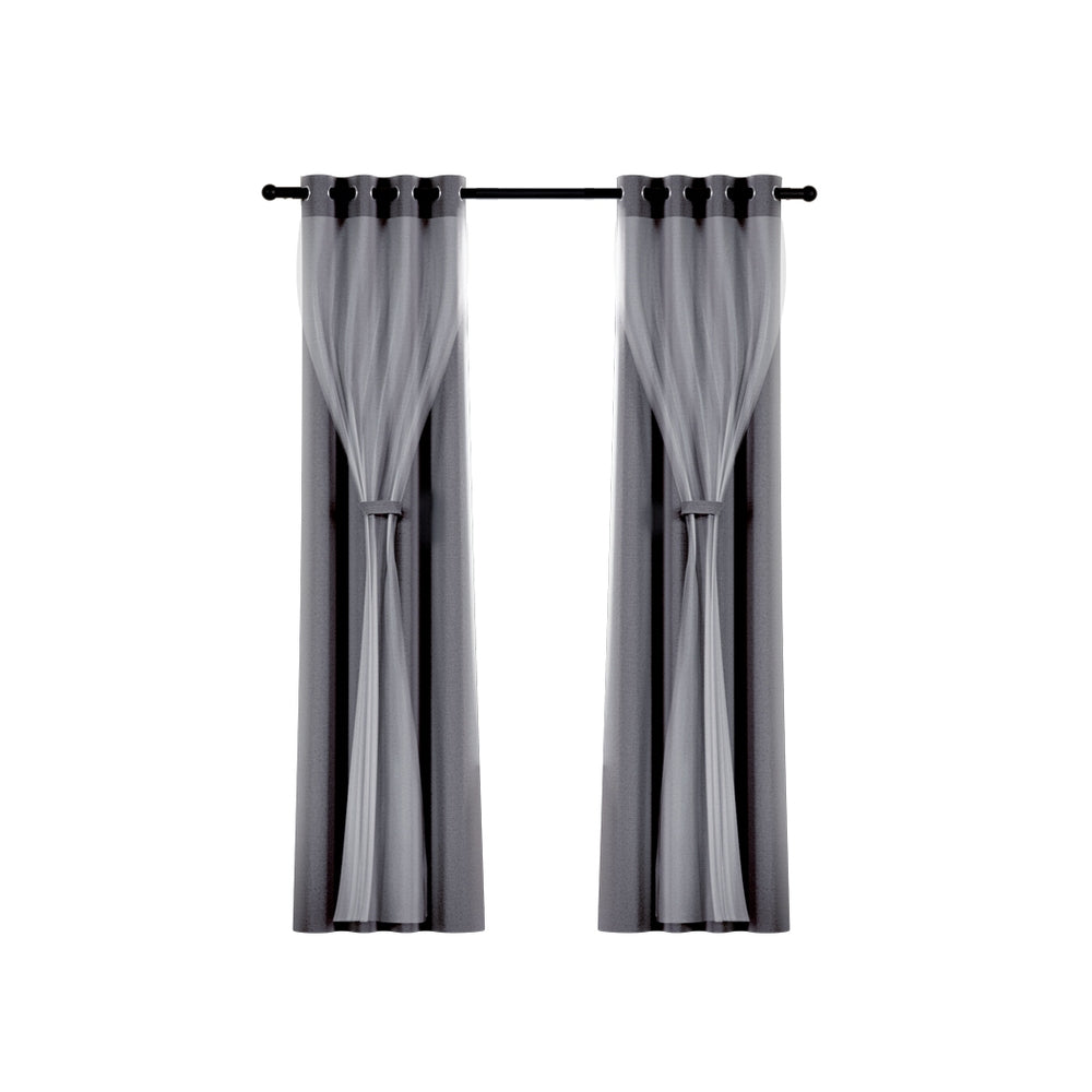 Artiss 2X 132x160cm Blockout Sheer Curtains Charcoal