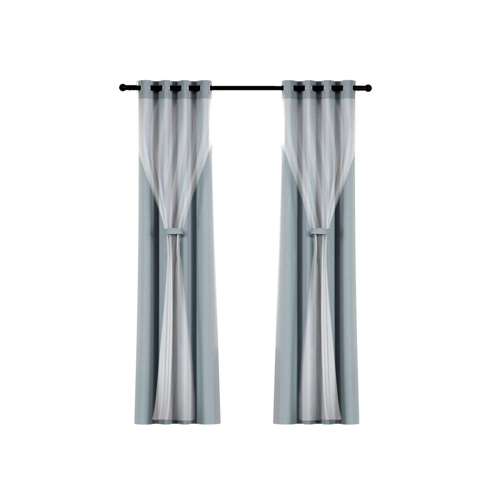 Artiss 2X 132x213cm Blockout Sheer Curtains Light Grey