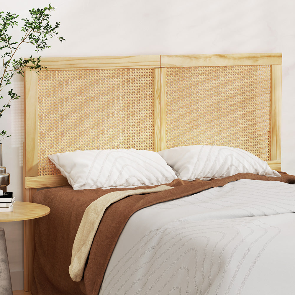 Artiss Rattan Bed Frame Double Size Bed Head Headboard Bedhead Base RIBO Pine