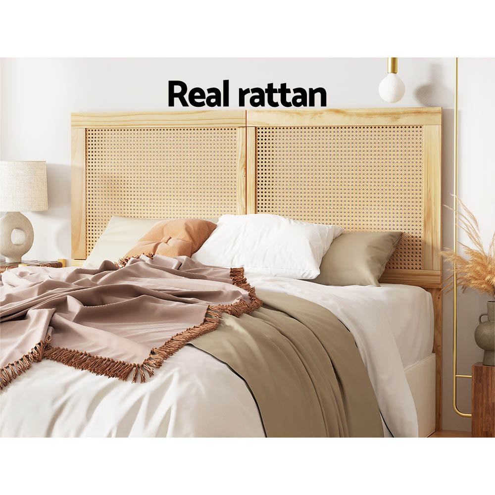 Artiss Rattan Bed Frame Queen Size Bed Head Headboard Bedhead Base RIBO Pine