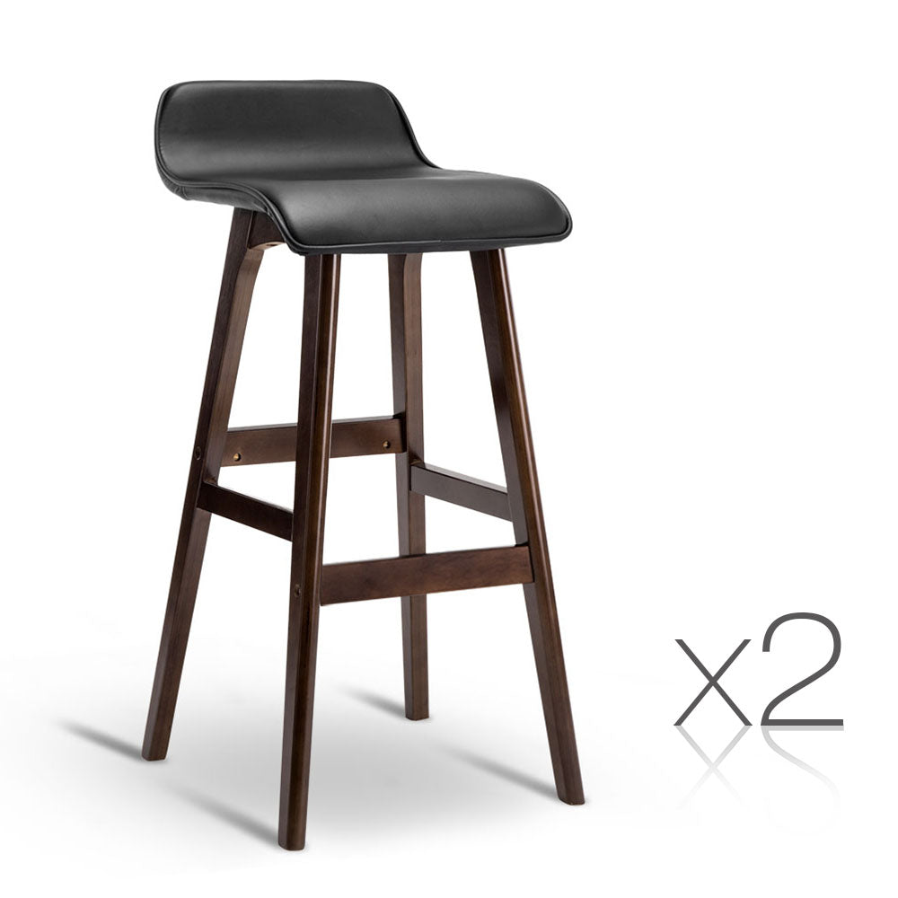 Artiss Set of 2 PU Leather and Wood Bar Stool - Black