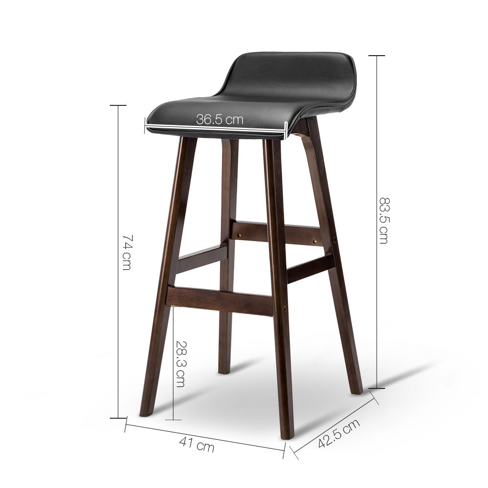 Artiss Set of 2 PU Leather Wood Wave Style Bar Stool - Black