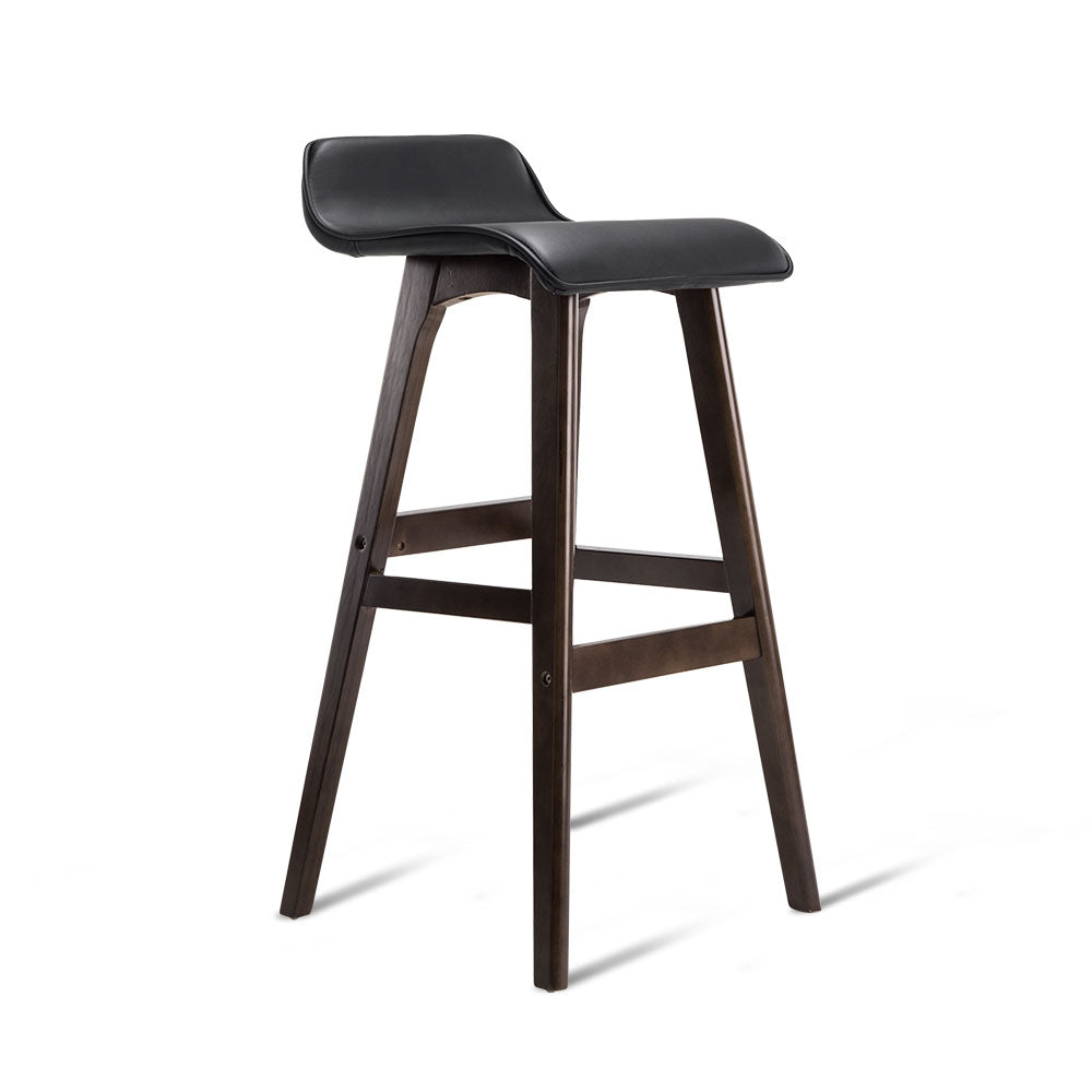 Artiss Set of 2 PU Leather Wood Wave Style Bar Stool - Black