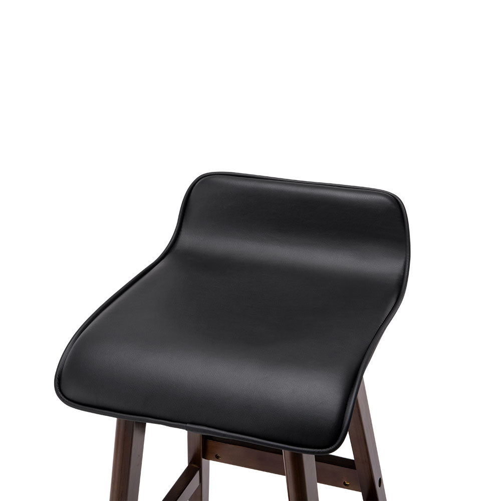 Artiss Set of 2 PU Leather Wood Wave Style Bar Stool - Black