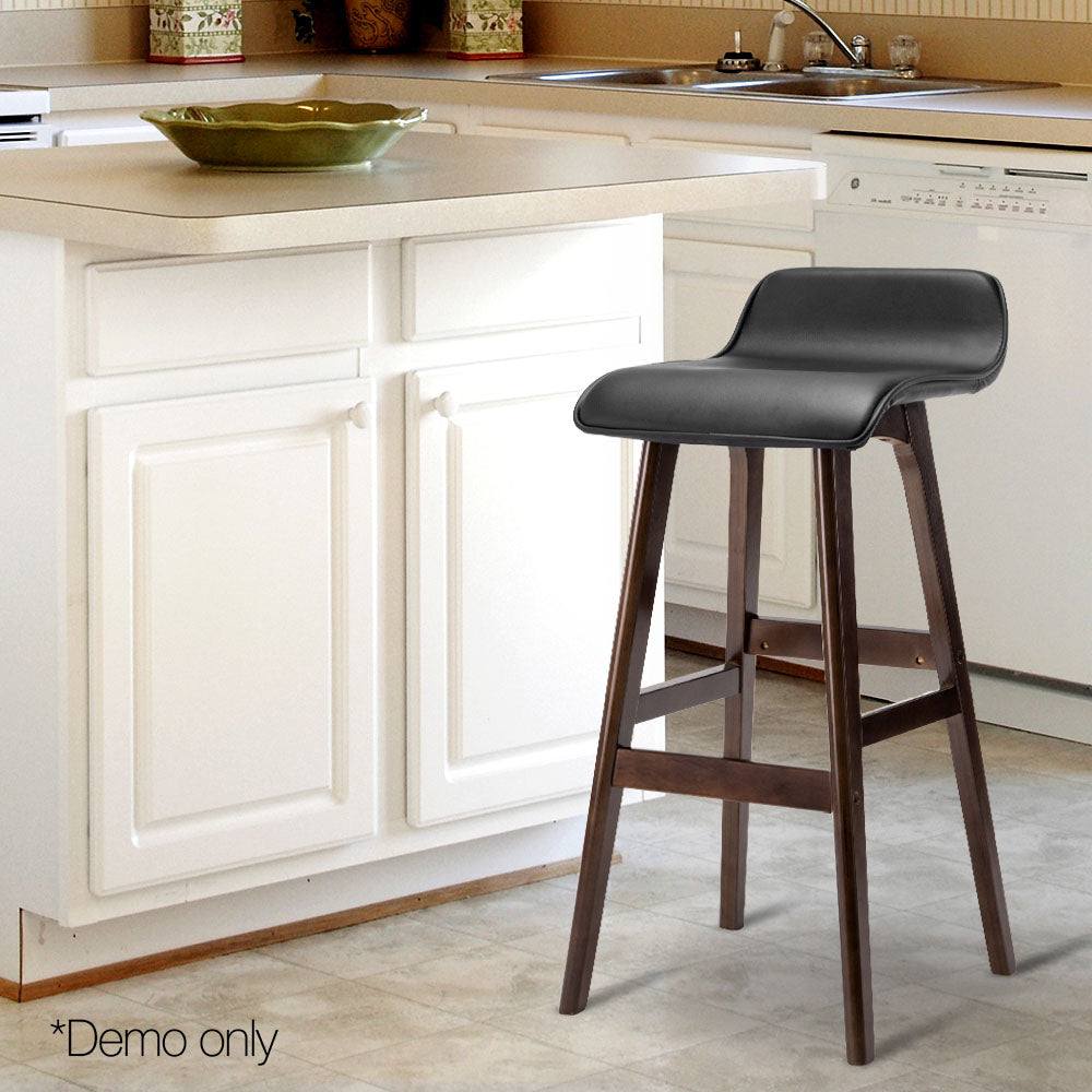 Artiss Set of 2 PU Leather Wood Wave Style Bar Stool - Black