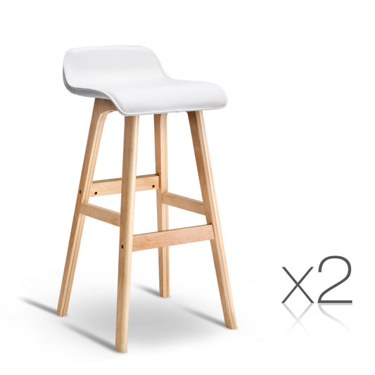 Artiss Set of 2 PU Leather and Wood Bar Stool - White