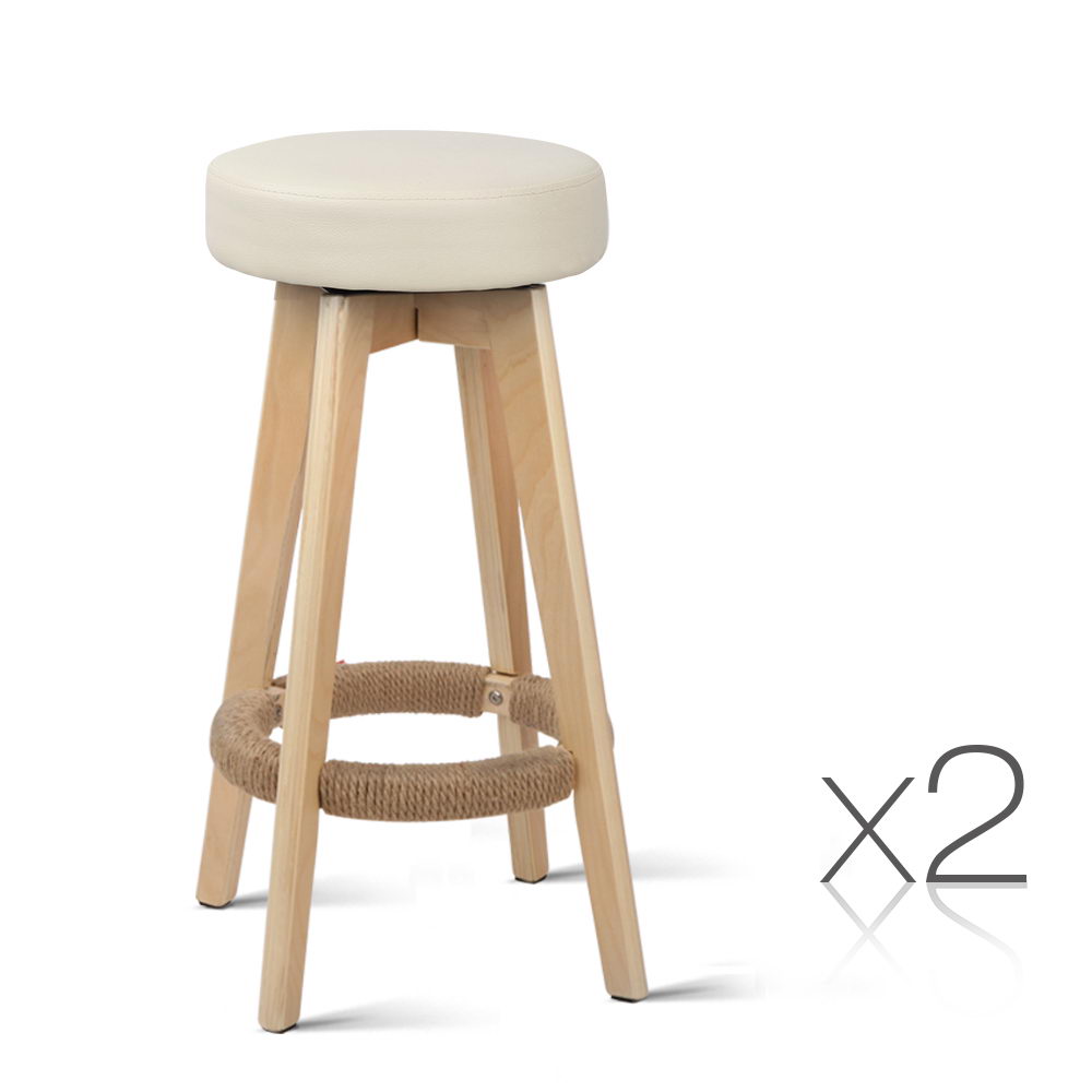 Artiss Set of 2 PU Leather Round Bar Stool - Beige