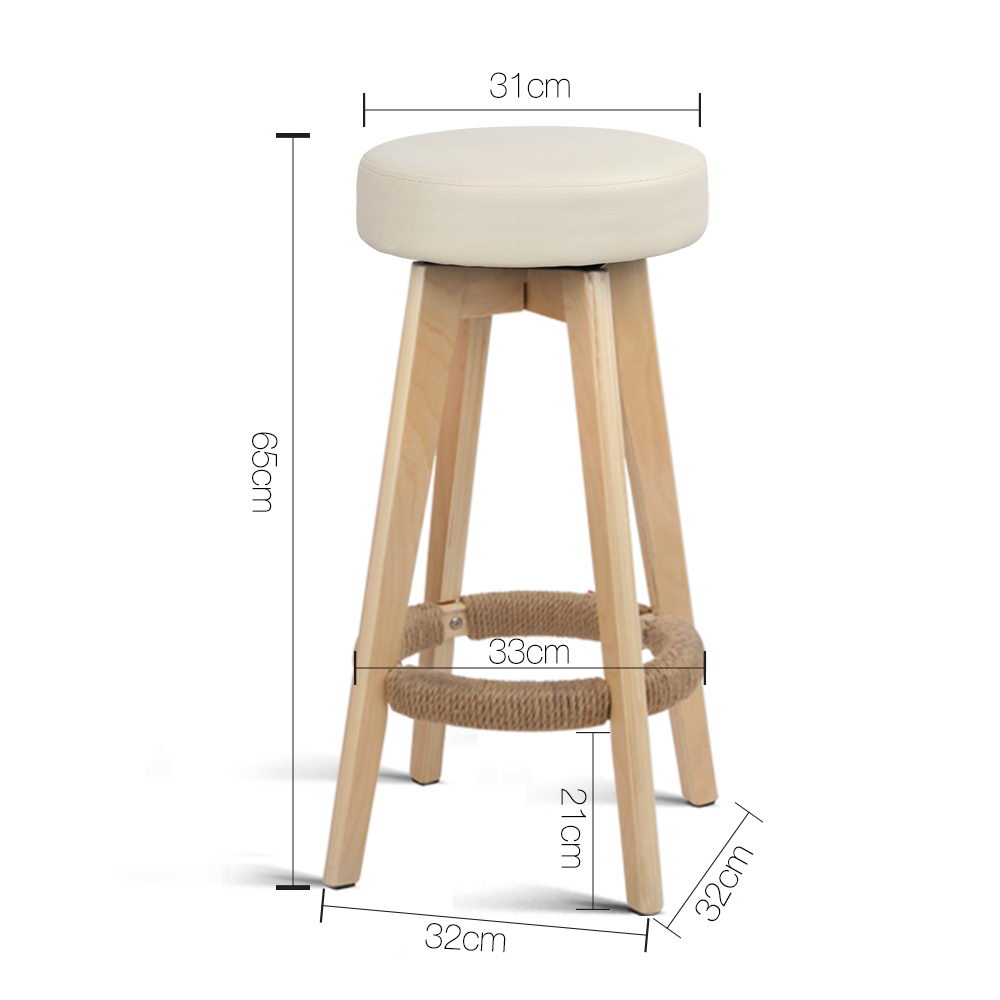 Artiss Set of 2 PU Leather Round Bar Stool - Beige