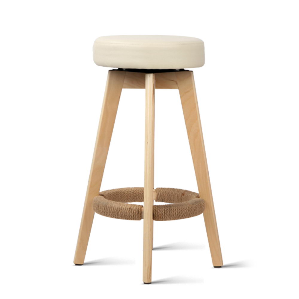 Artiss Set of 2 PU Leather Round Bar Stool - Beige