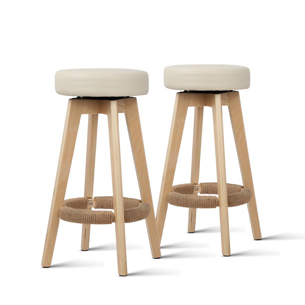 Artiss Set of 2 PU Leather Round Bar Stool - Beige