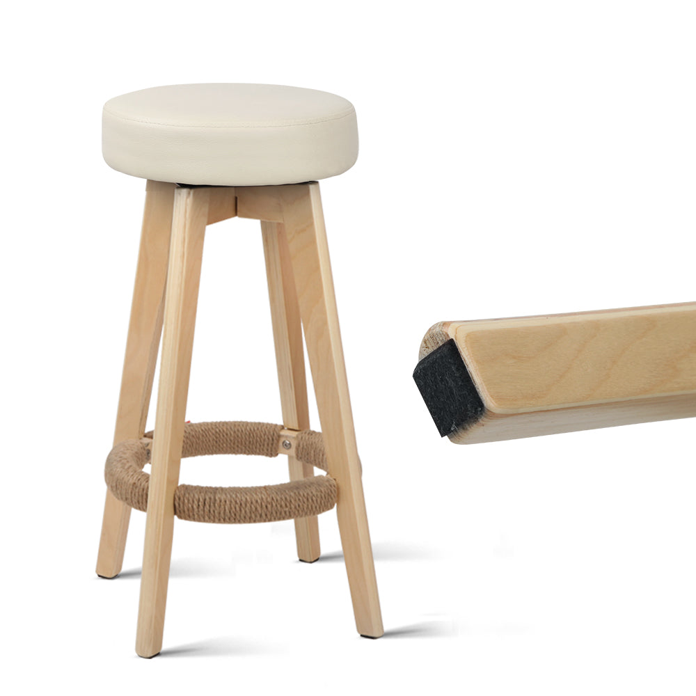 Artiss Set of 2 PU Leather Round Bar Stool - Beige