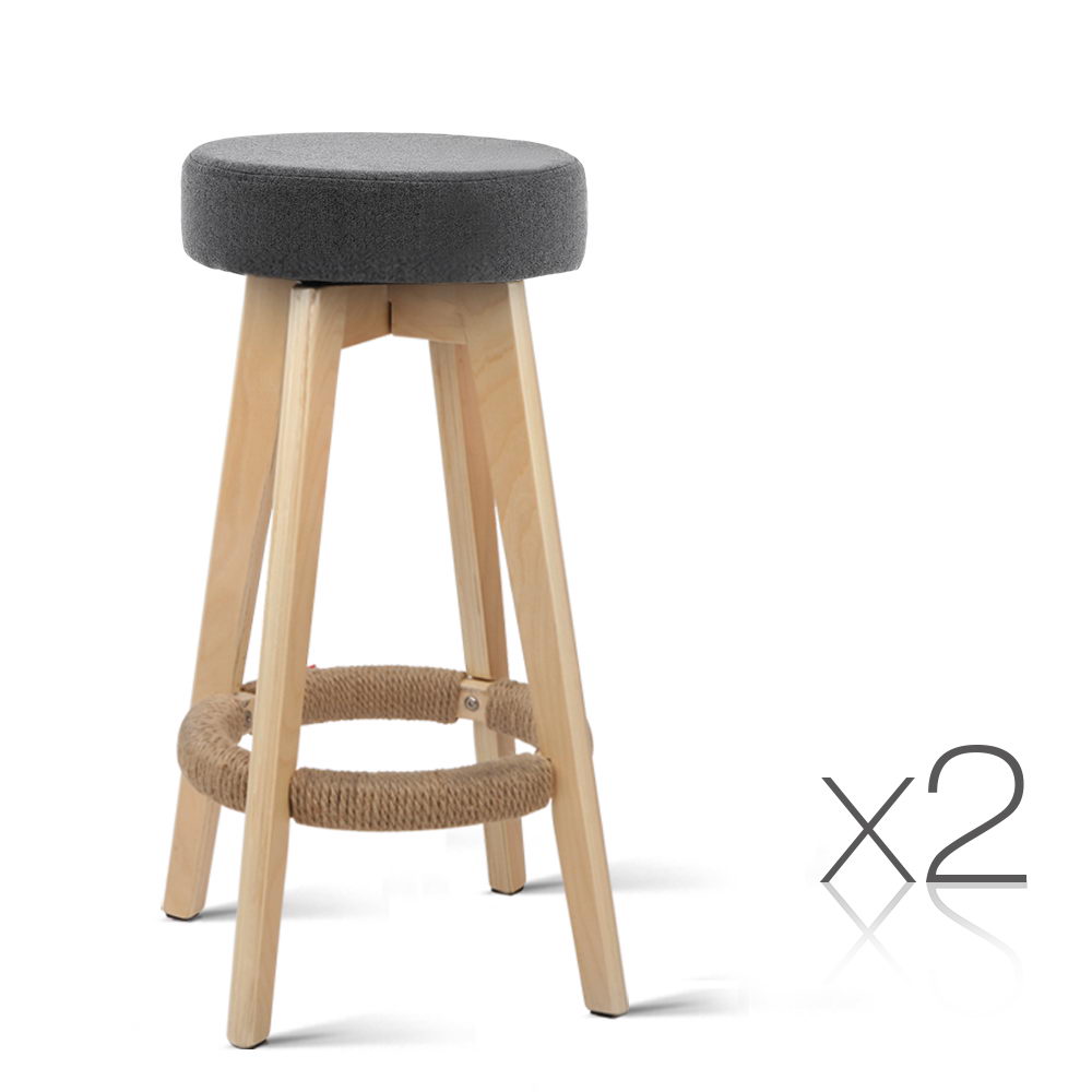 Artiss Set of 2 Linen Fabric Round Bar Stool - Grey