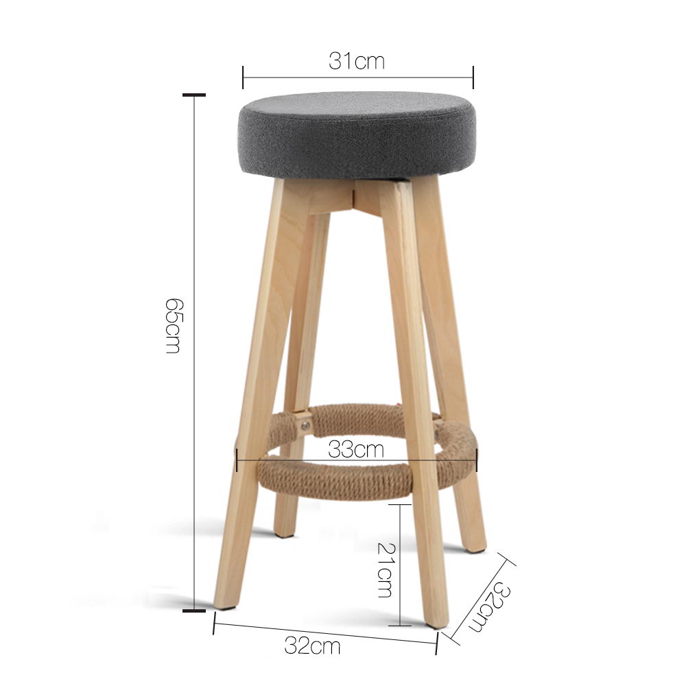 Artiss Set of 2 Linen Fabric Round Bar Stool - Grey