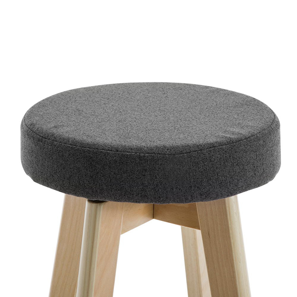 Artiss Set of 2 Linen Fabric Round Bar Stool - Grey