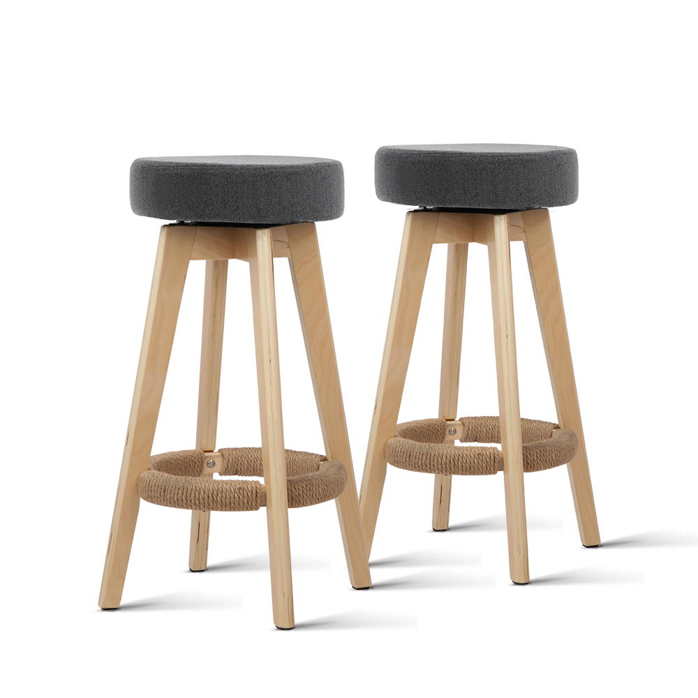 Artiss Set of 2 Linen Fabric Round Bar Stool - Grey