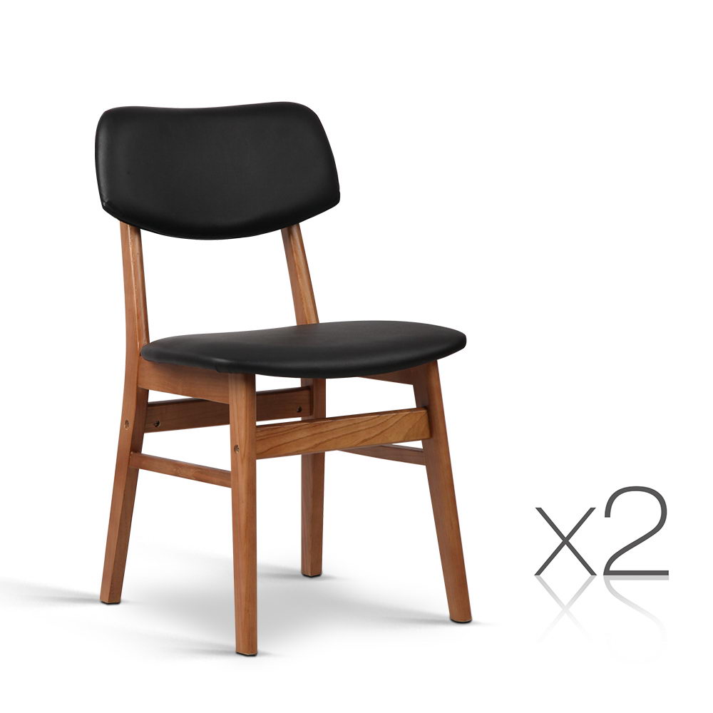 Artiss Set of 2 Wood & PVC Dining Chairs - Black