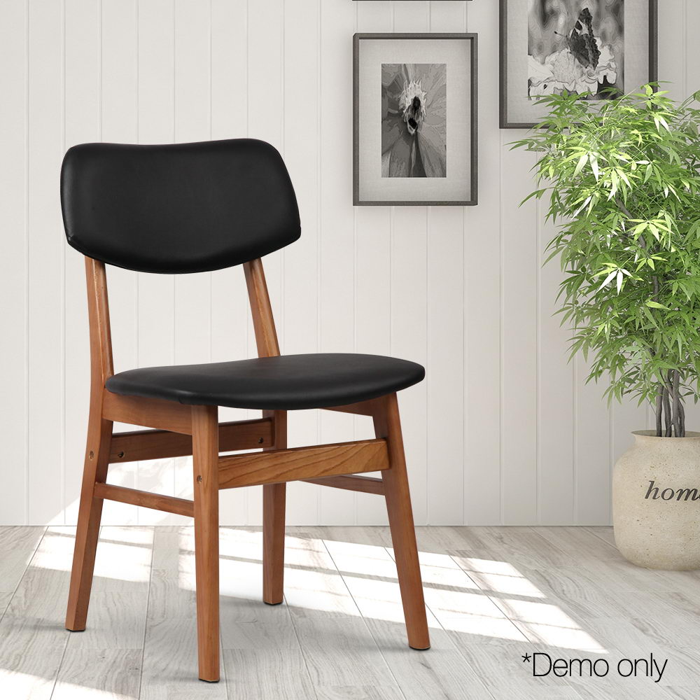 Artiss Set of 2 Wood & PVC Dining Chairs - Black