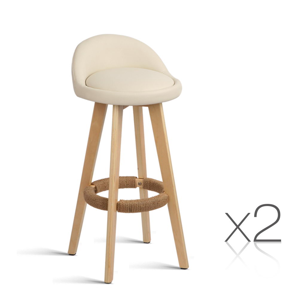 Artiss Set of 2 PU Leather Bar Stools - Beige