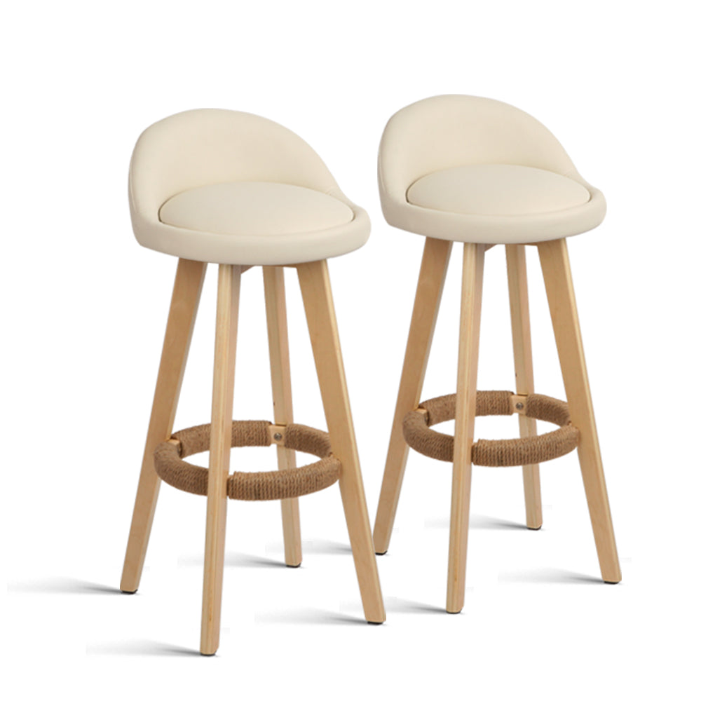 Artiss Set of 2 PU Leather Backrest Bar Stools - Beige