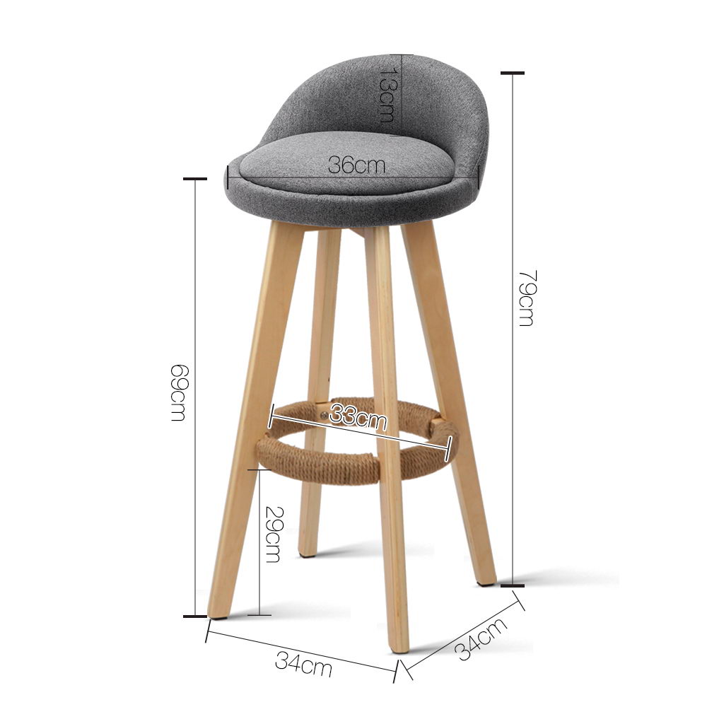 Artiss Set of 2 Fabric Backrest Bar Stools - Grey