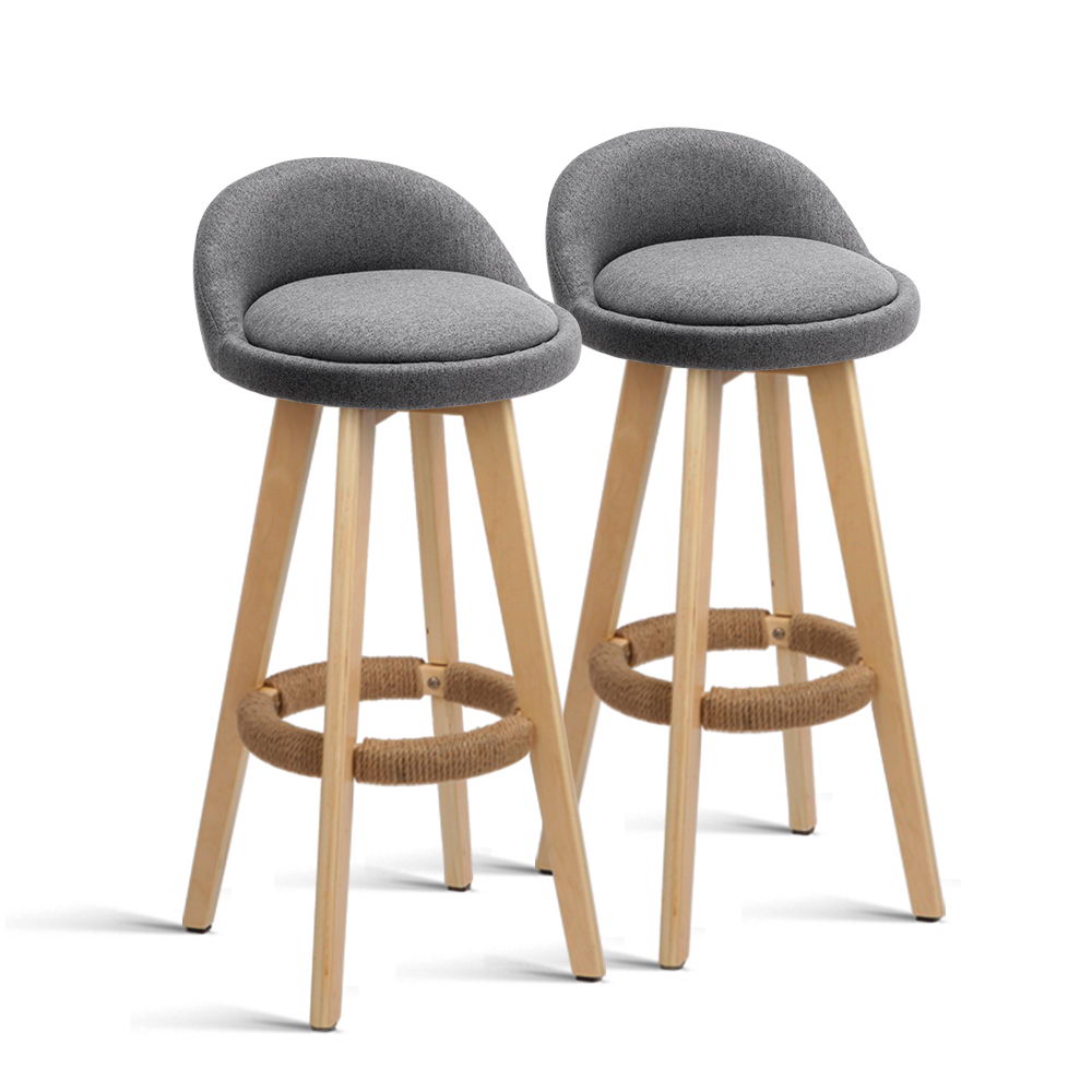 Artiss Set of 2 Fabric Backrest Bar Stools - Grey