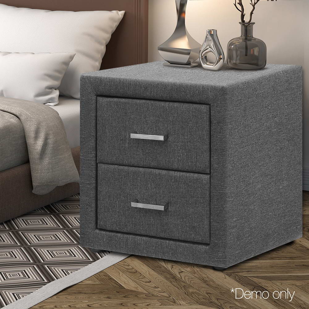 Artiss Fabric Bedside Table - Grey