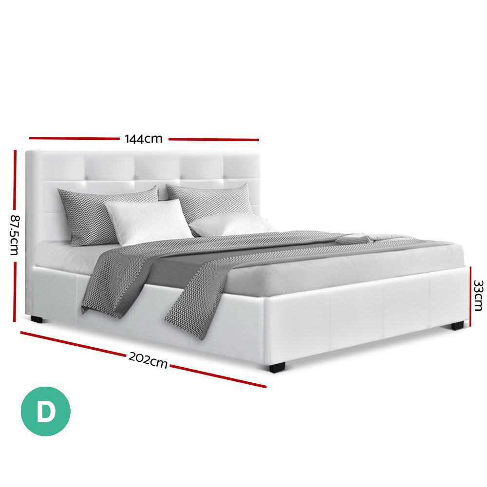 Artiss LISA Double Full Size Gas Lift Bed Frame Base With Storage Mattress White Leather