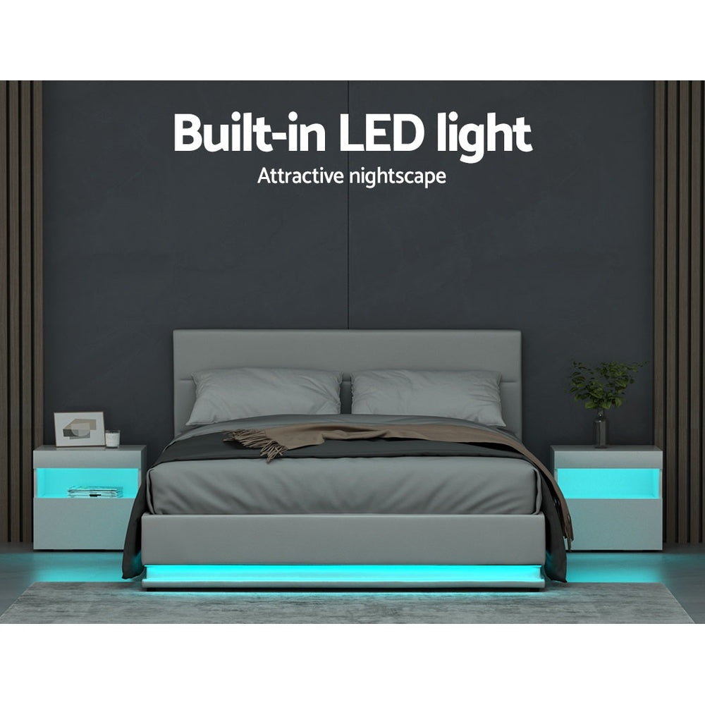 Artiss rgb led bed frame queen size on sale gas lift base storage white leather lumi