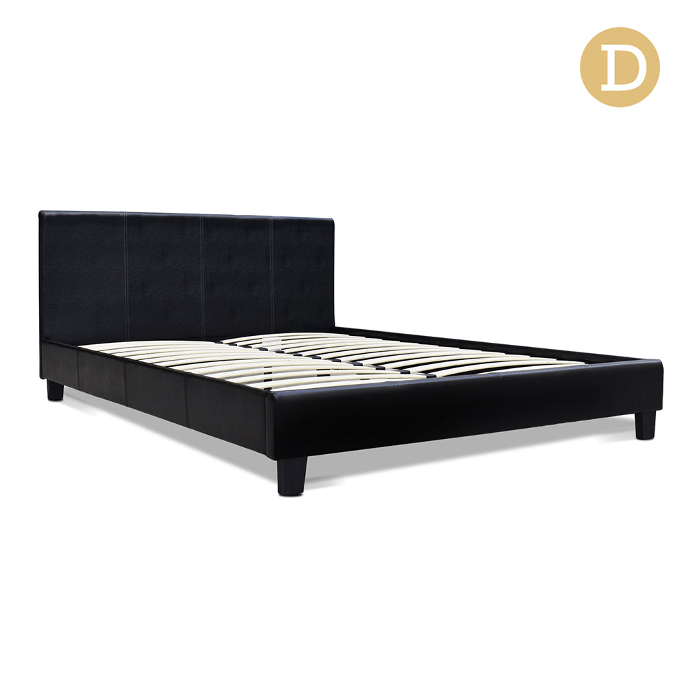 Artiss Double Size PU Leather Bed Frame Headboard - Black