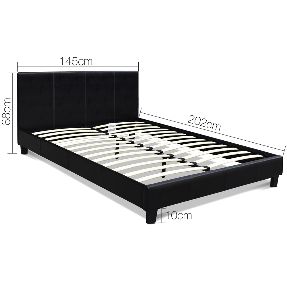 Artiss Bed Frame Double Size Base Mattress Platform Leather Wooden Black NEO