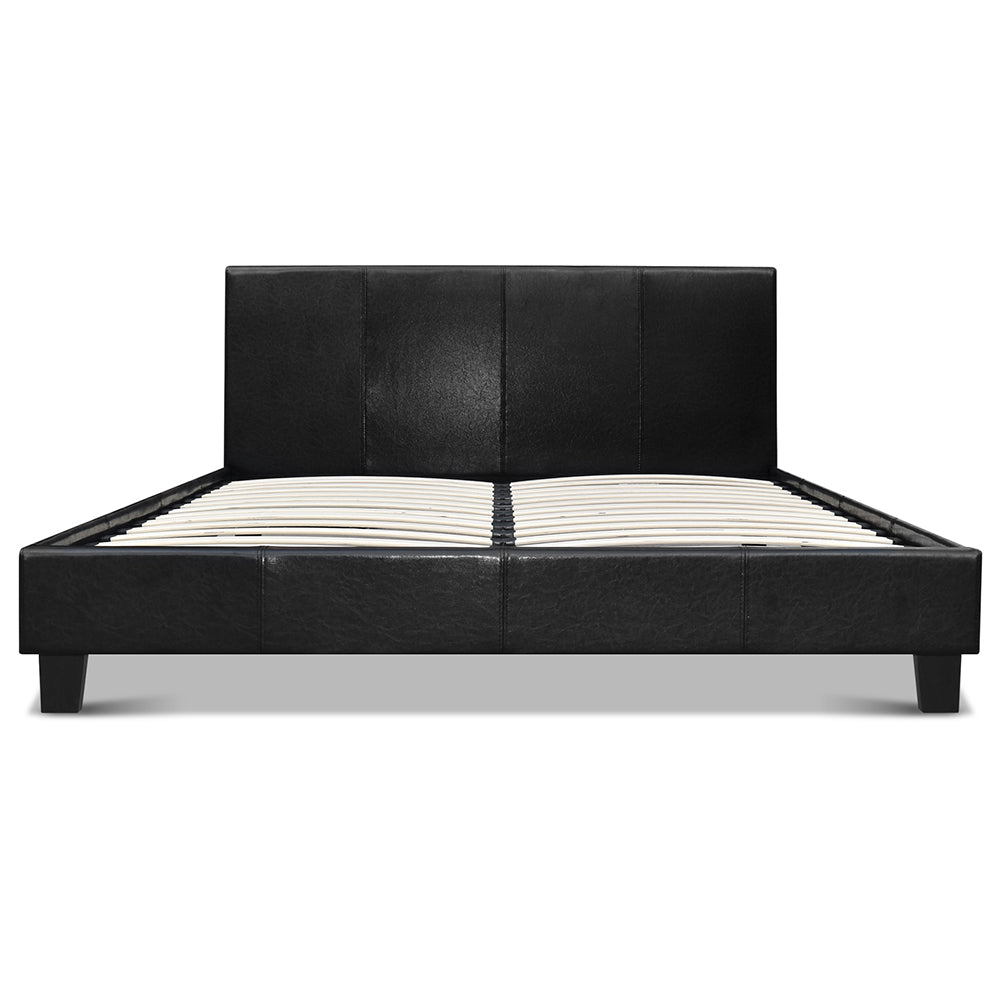 Artiss Bed Frame Double Size Base Mattress Platform Leather Wooden Black NEO